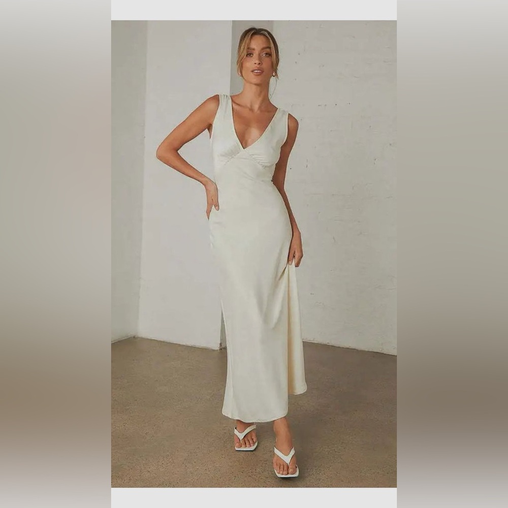 Peppermayo Satin Ivory Maxi Dress